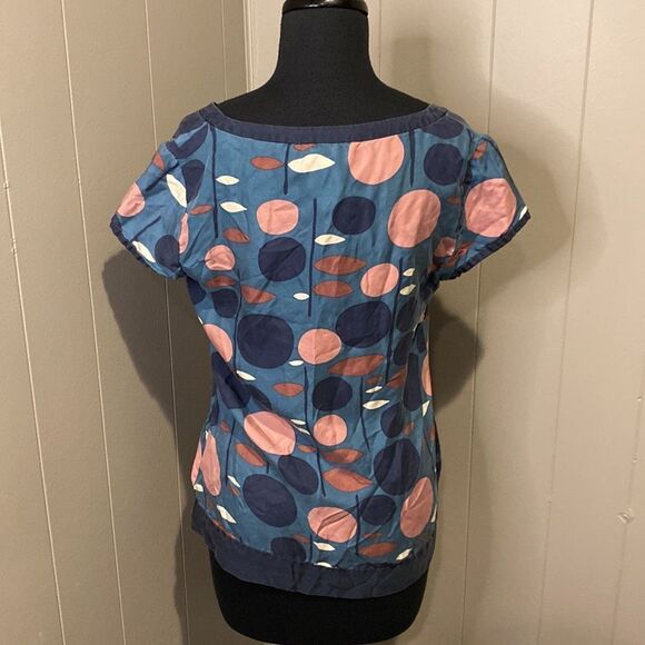 Boden size 12 Silk T Shirt Wide Neck Short Sleeve Abstract Floral Polka Dot - Picture 4 of 7